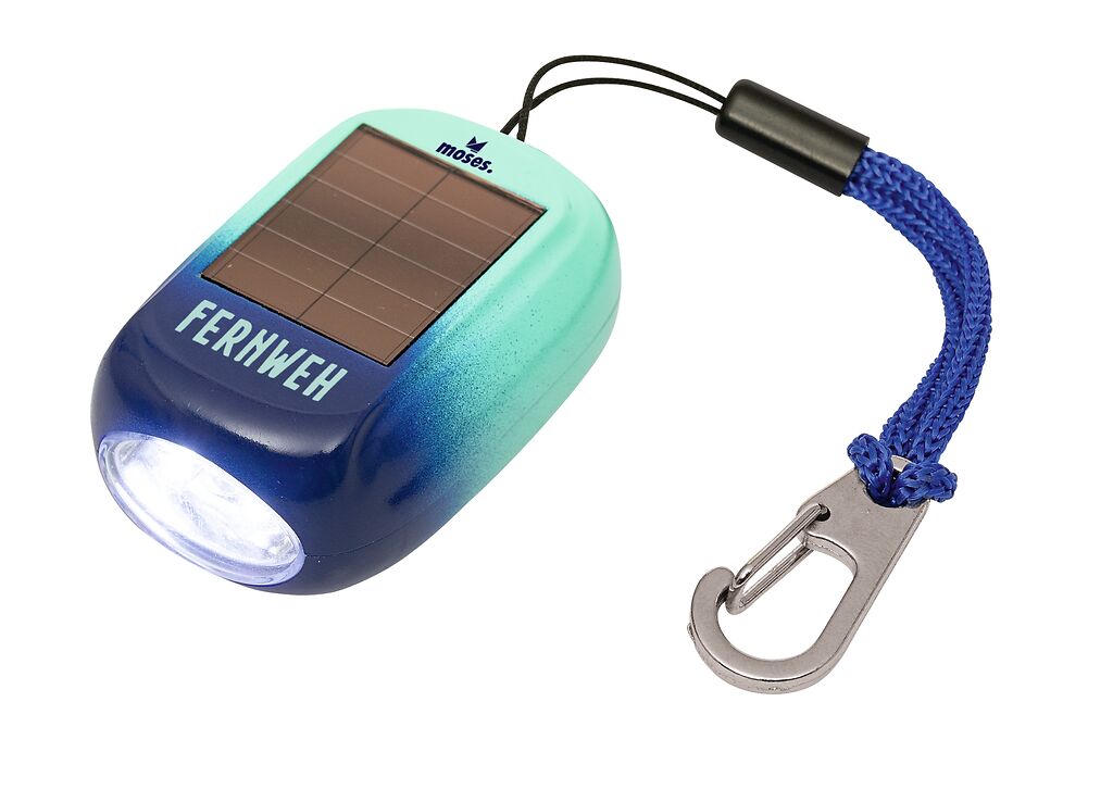 Fernweh Mini-Dynamo-Solar Taschenlampe blau