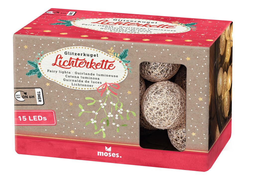 Lichterkette Glitzerkugel gold